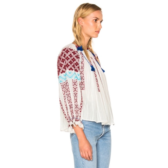 Ulla Johnson | Mila Embroidered Boho Blouse Top With Tassels - Picture 3 of 8